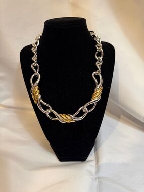 Monet Necklace 18 Inch Silver and Gold Tone Chunky Chain Vintage 1980.